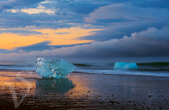 Icebergs On Black Beach
